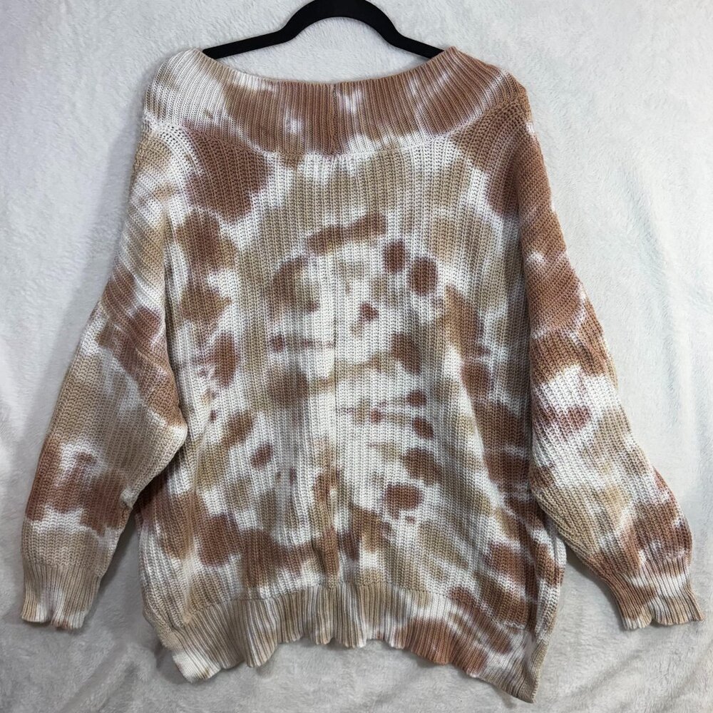 Aerie M Grunge Tie Dye V Neck Oversized Knit Sweater Colorful Cozy Winter Artsy - Picture 4 of 9